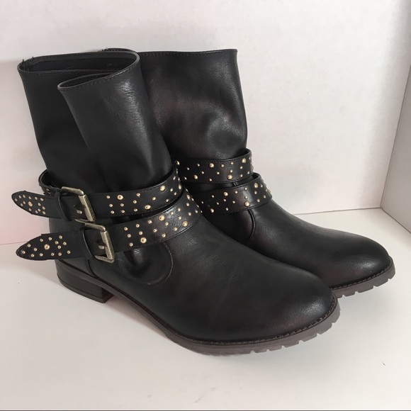 womens black leather moto boots